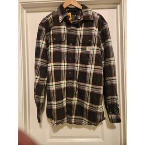 NWT Carhartt Mens Button Down Shirt Burgundy Grey Checked M